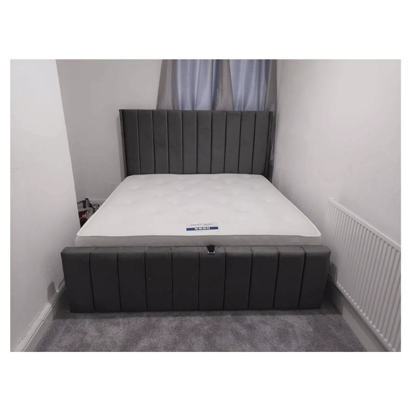 Ultimate Premium Plush Velvet Alton Winged Bed with Gas Lift Storage
