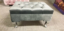 Load image into Gallery viewer, Footstool Pouffe Grey Plush Chesterfield