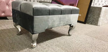 Load image into Gallery viewer, Footstool Pouffe Grey Plush Chesterfield