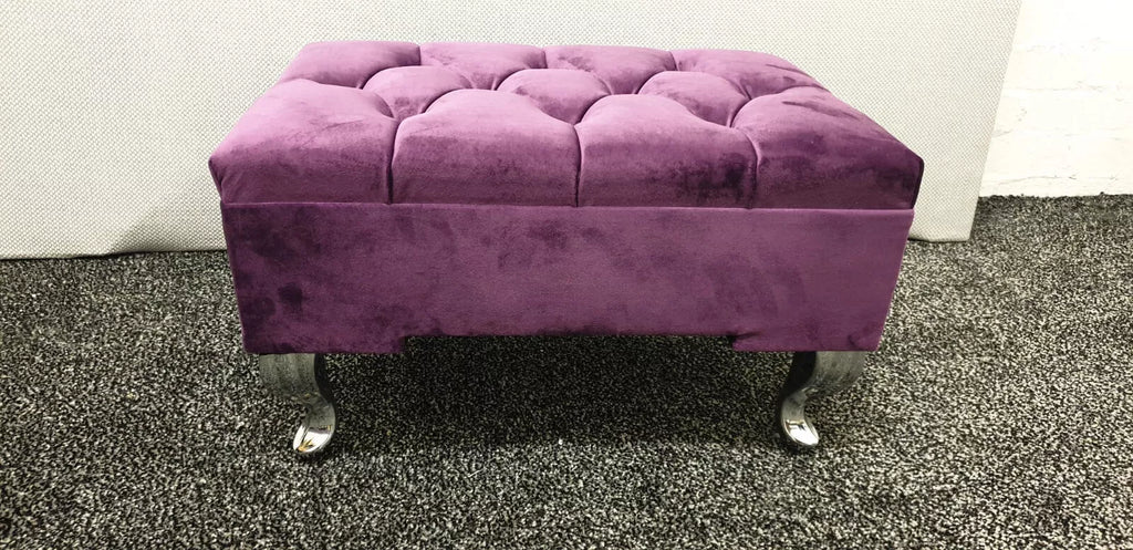 Footstool Pouffe Purple Plush Velvet