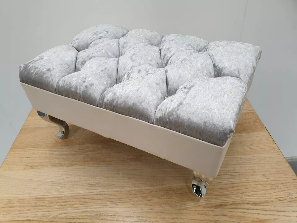 Footstool Pouffe Silver Crush Velvet