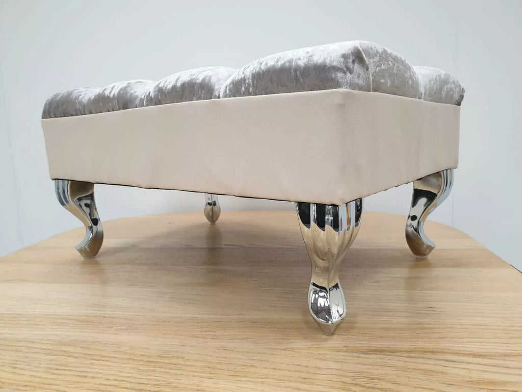 Footstool Pouffe Silver Crush Velvet