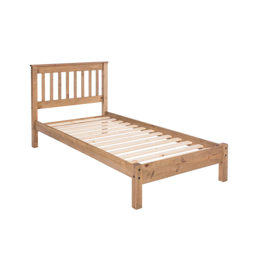 Solid Waxed Pine 3 ft single Slatted low End Bed-frame