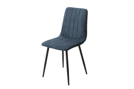 straight stitch blue cord dining chair, black tapered legs (pair)