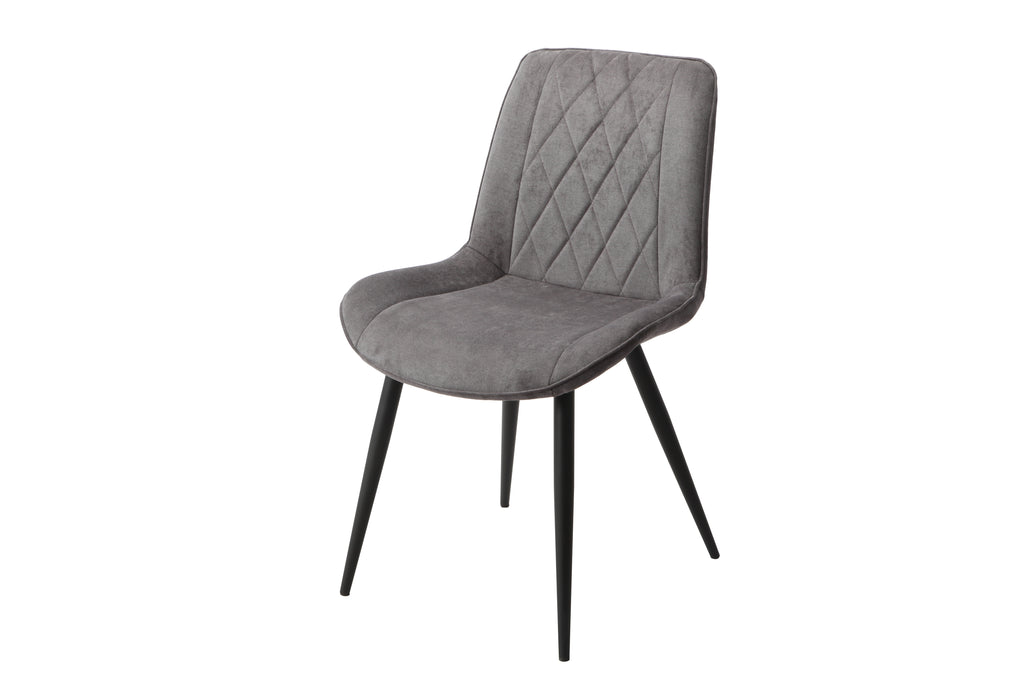 diamond stitch grey fabric dining chair, black tapered legs (pair)