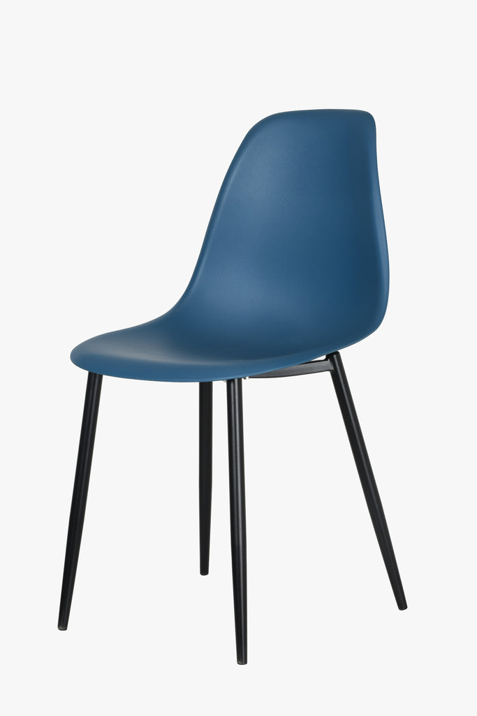 curve chair, blue plastic seat with black metal legs (pair)