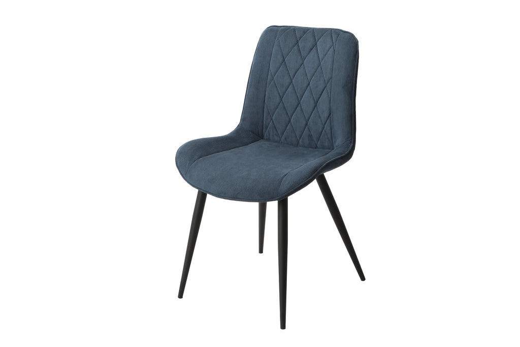 diamond stitch blue cord fabric dining chair, black tapered legs (pair)